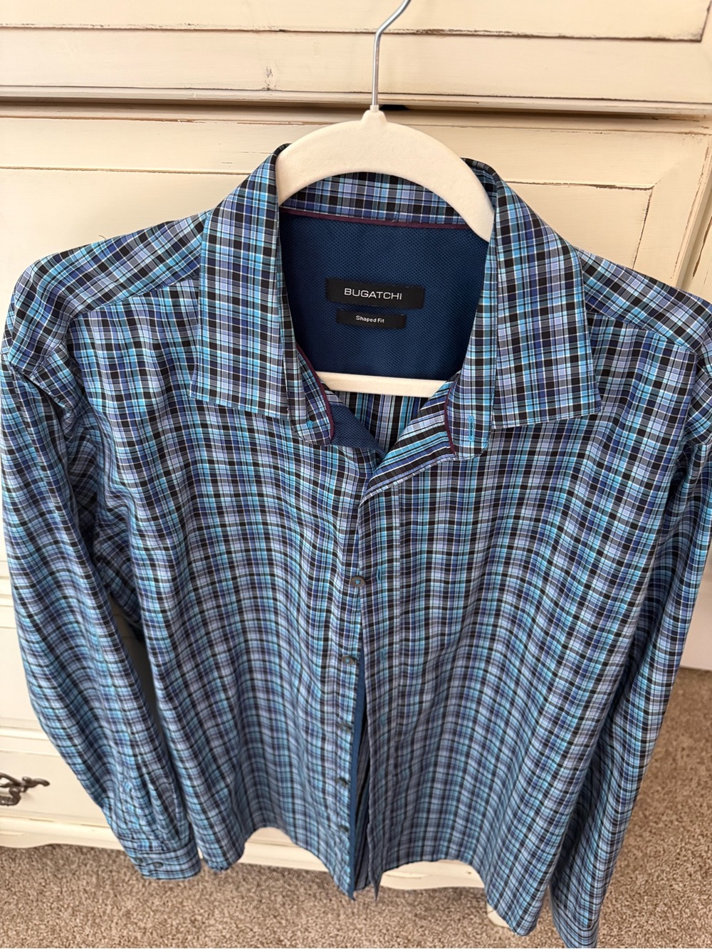 Bugatchi Blue and Black Plaid Button-Down Shirt